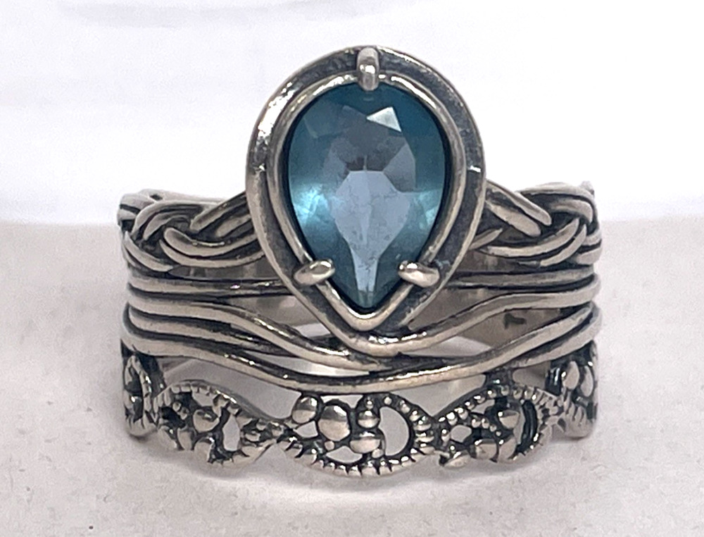 Or Paz Israel 925 Sterling Silver Ring London Blue Topaz Wide Band Size 11
